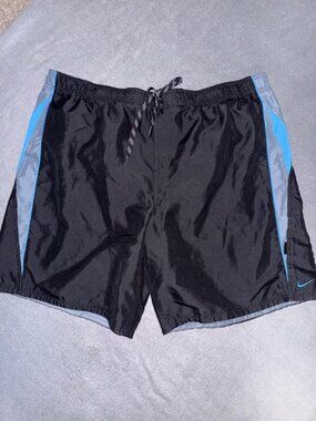 Nike Men’s Athletic Shorts XXL Black Gray Blue Dri-FIT Swim Trunk Lined